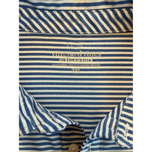 Vineyard Vines Performance Striped Polo Shirt Men's 2XL Blue White Whale Logo - Picture 2 of 10